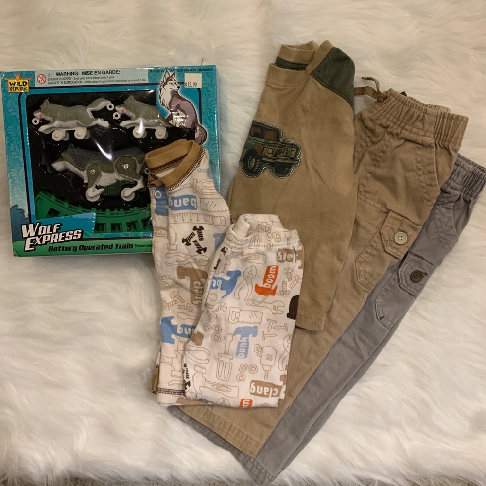 24 Month Two Paair of Pants, Shirt, PJs and Toy
